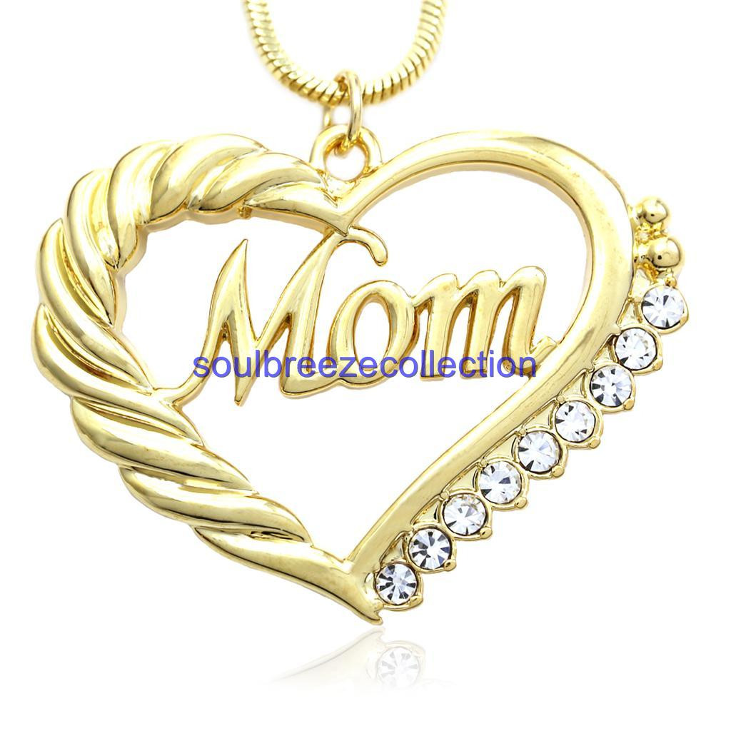 Mothers Day Jewelry Gift
 Gold Tone Heart MOM Necklace Love Pendant Women Mothers