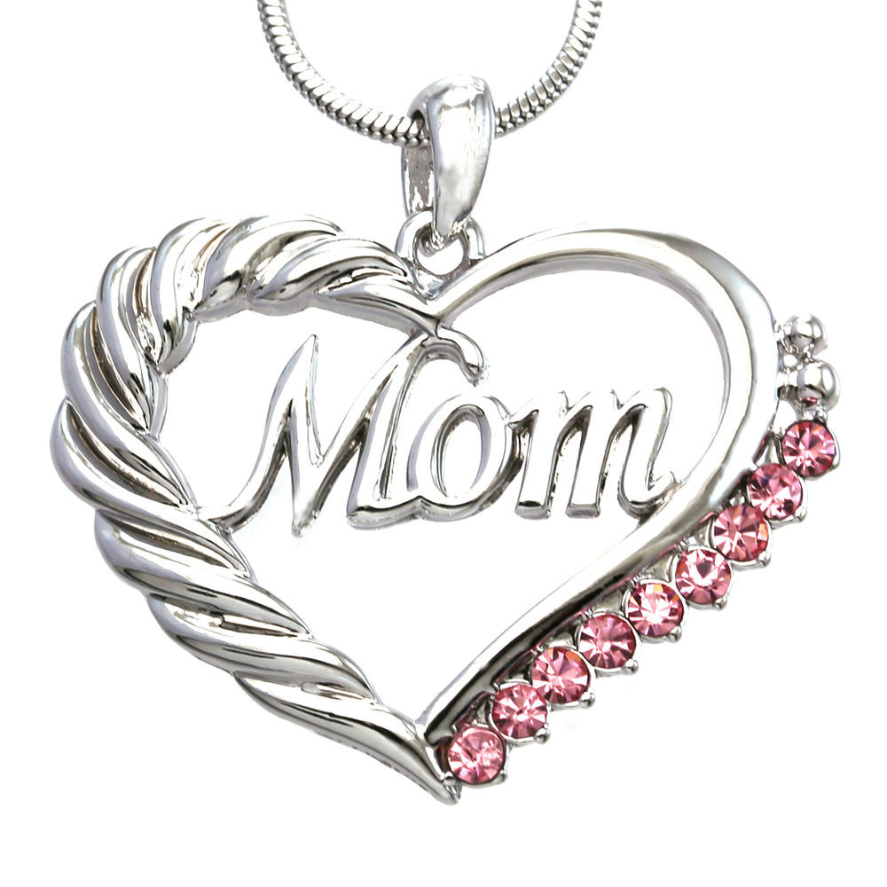 Mothers Day Jewelry Gift
 Pink Heart MOM Necklace Love Pendant Women Mothers Day