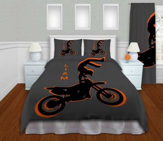 Motocross Bedroom Decor
 Orange Boys Motocross Bedding Sets by EloquentInnovations
