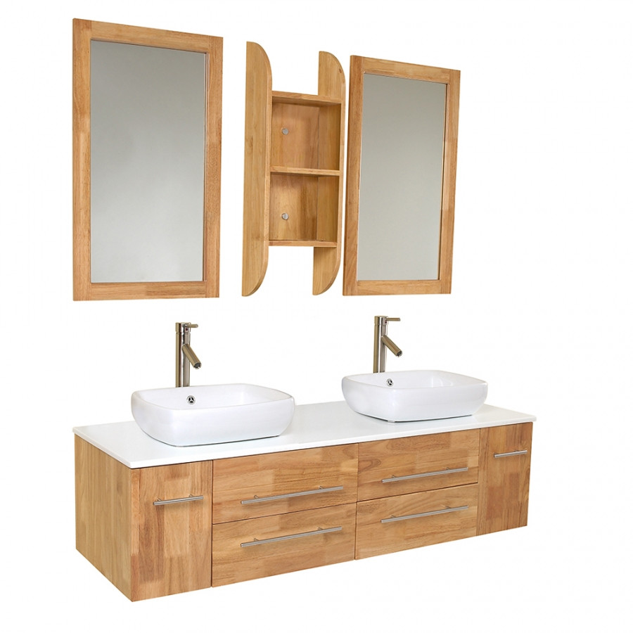 Natural Wood Bathroom Vanities
 59 Inch Natural Wood Modern Double Vessel Sink Bathroom