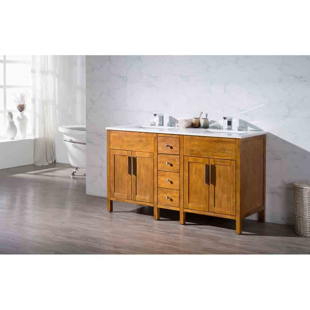 Natural Wood Bathroom Vanities
 Stufurhome Evangeline 59" Double Sink Bathroom Vanity with