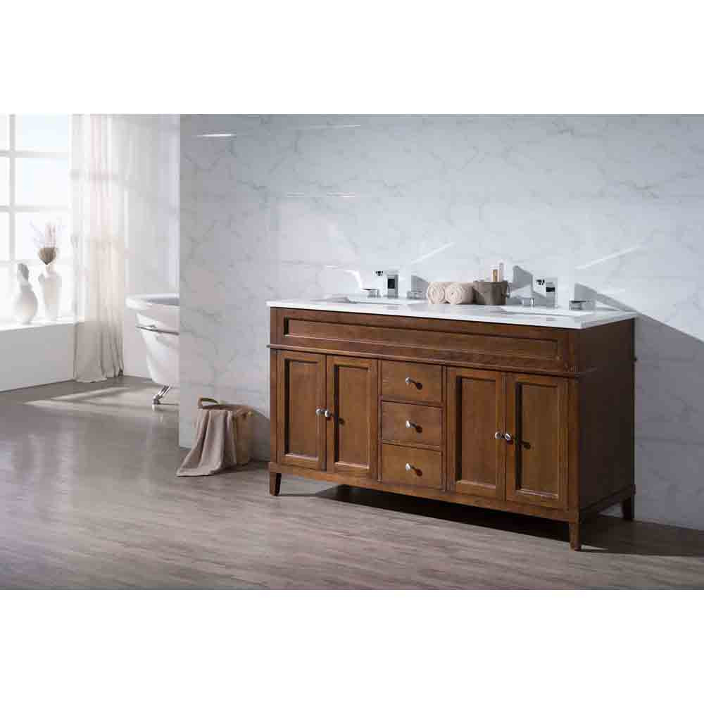 Natural Wood Bathroom Vanities
 Stufurhome Hamilton 59" Double Sink Bathroom Vanity with