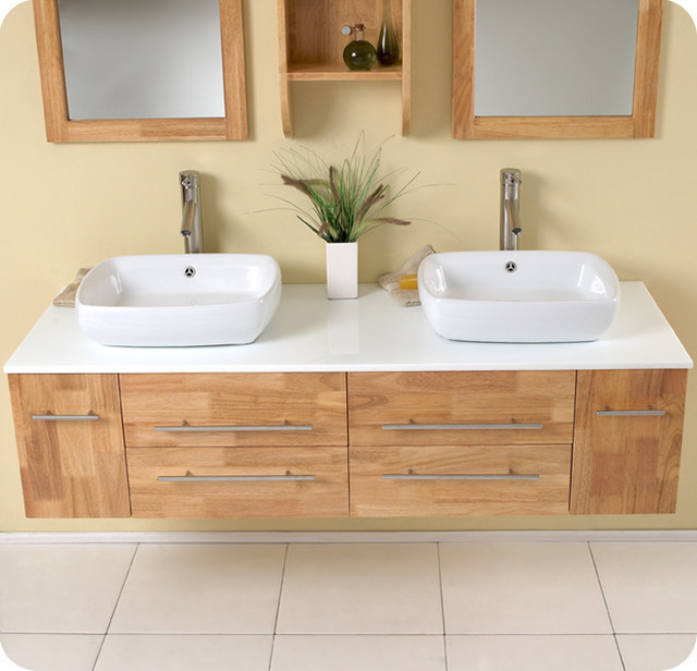 Natural Wood Bathroom Vanities
 59" Bellezza Double Vessel Sink Vanity Natural Wood