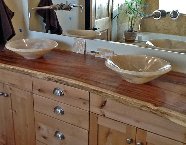Natural Wood Bathroom Vanities
 yx Vessel Sinks on Natural Edge Wood Slab Vanity Top