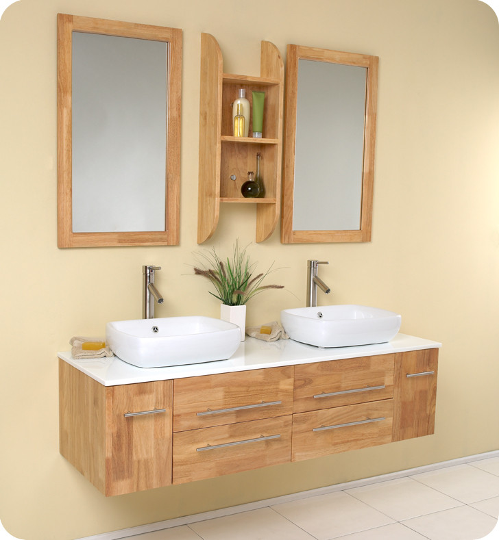 Natural Wood Bathroom Vanities
 Fresca Bellezza Natural Wood Vessel Sinks Vanity