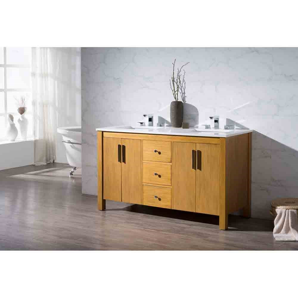 Natural Wood Bathroom Vanities
 Stufurhome Windsor 59" Double Sink Bathroom Vanity with