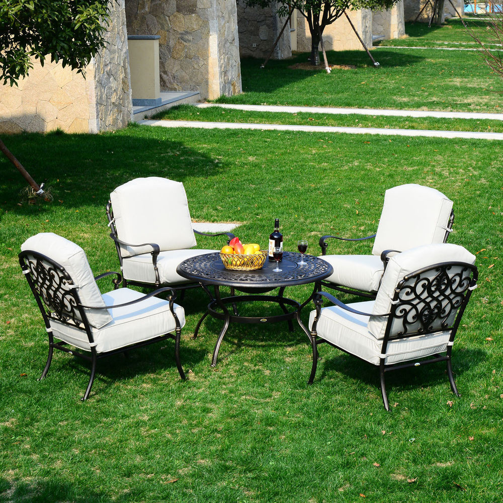 Outdoor Furniture With Fire Pits
 5pc Outdoor Patio Furniture Set Cast Aluminum Fire Pit