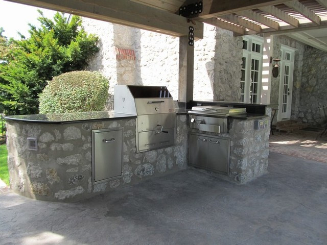 Outdoor Kitchen Charcoal Grill
 Stone Outdoor Kitchen Addition with Fireplace and Hasty