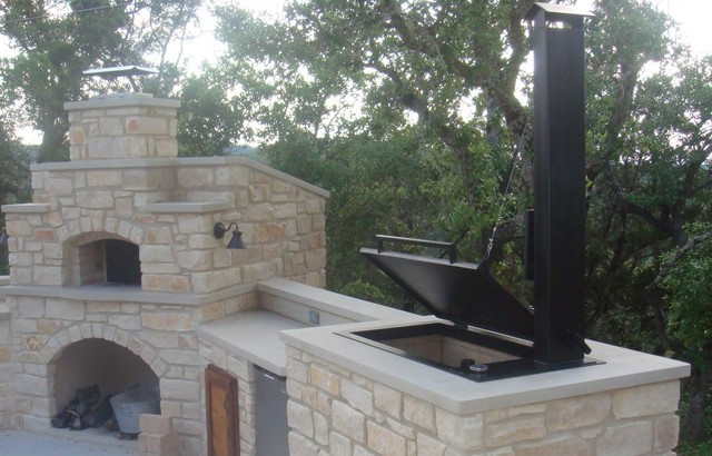 Outdoor Kitchen Smoker
 Hill Country Outdoor Kitchen Features Smoker and Pizza
