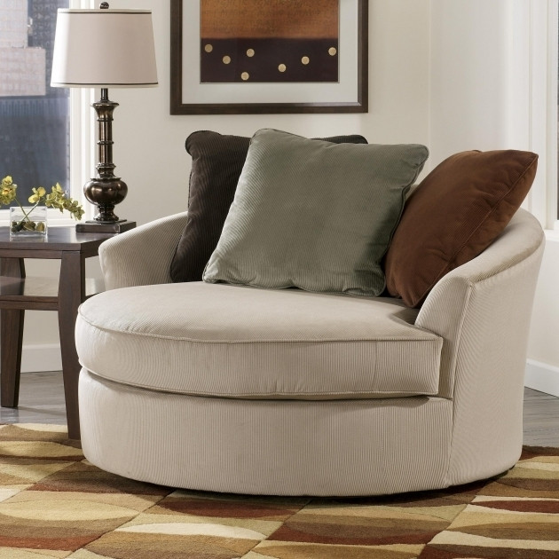 Oversized Chair For Living Room
 Brown Fabric Round Swivel Cuddle Chair Picture 34