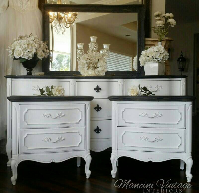 Painted Bedroom Furniture
 French Provincial Glam Boudoir Bedroom Set Black and White