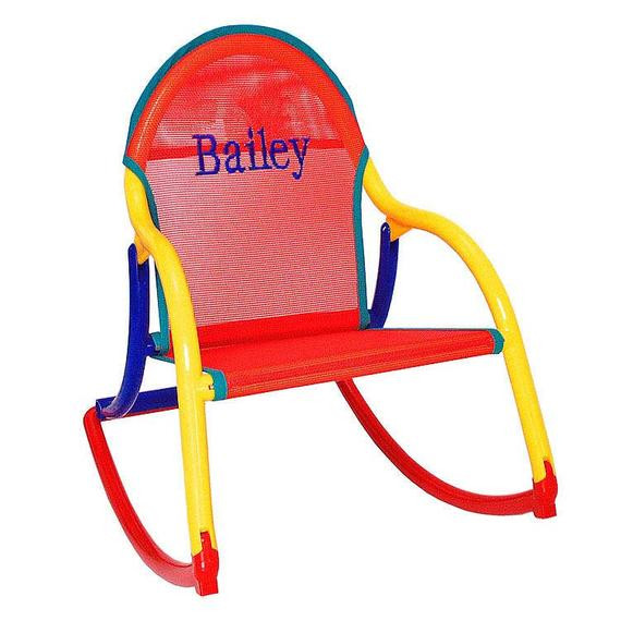 Personalized Kids Rocking Chair
 Personalized childrens rocking chair with red mesh outdoor