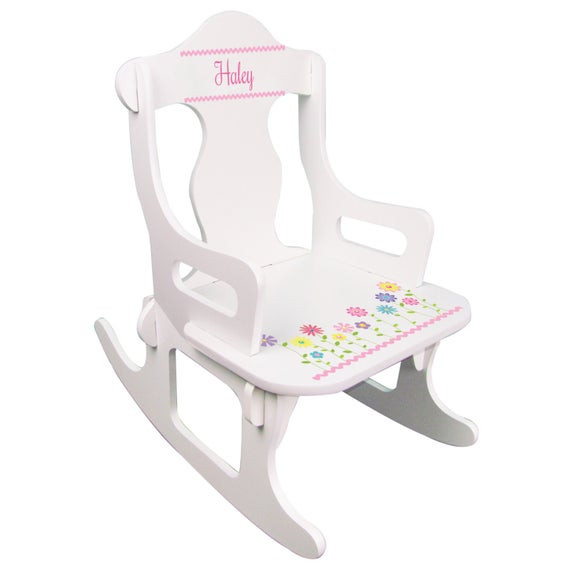 Personalized Kids Rocking Chair
 Girls Personalized Rocking Chair White Puzzle Rocker by