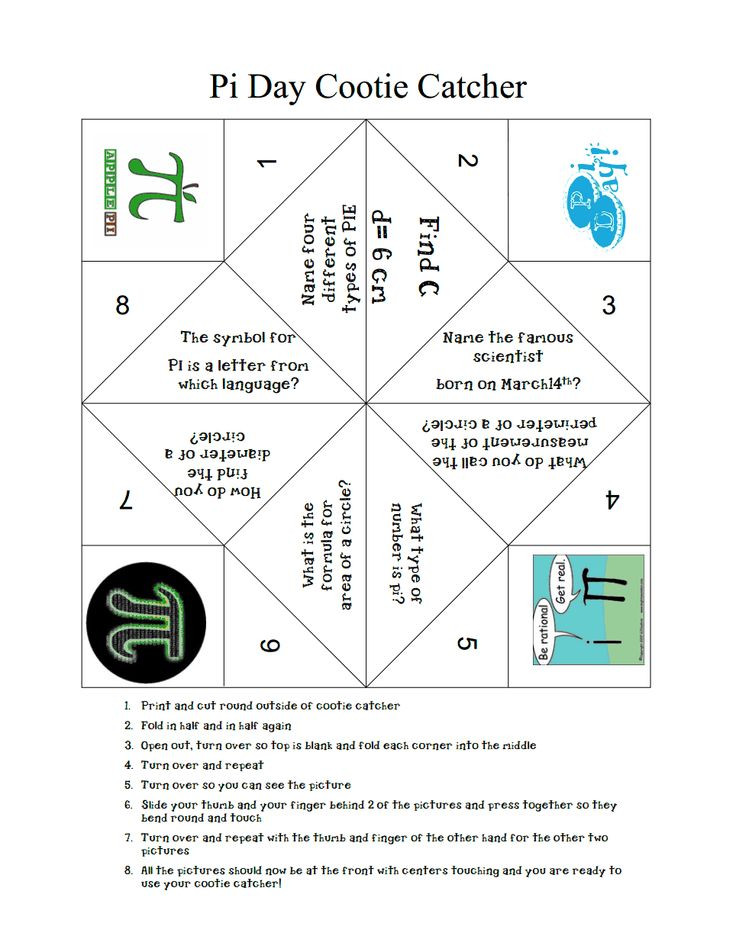 Pi Day Activities For High School Students
 Pi Day Cootie Catcher pdf