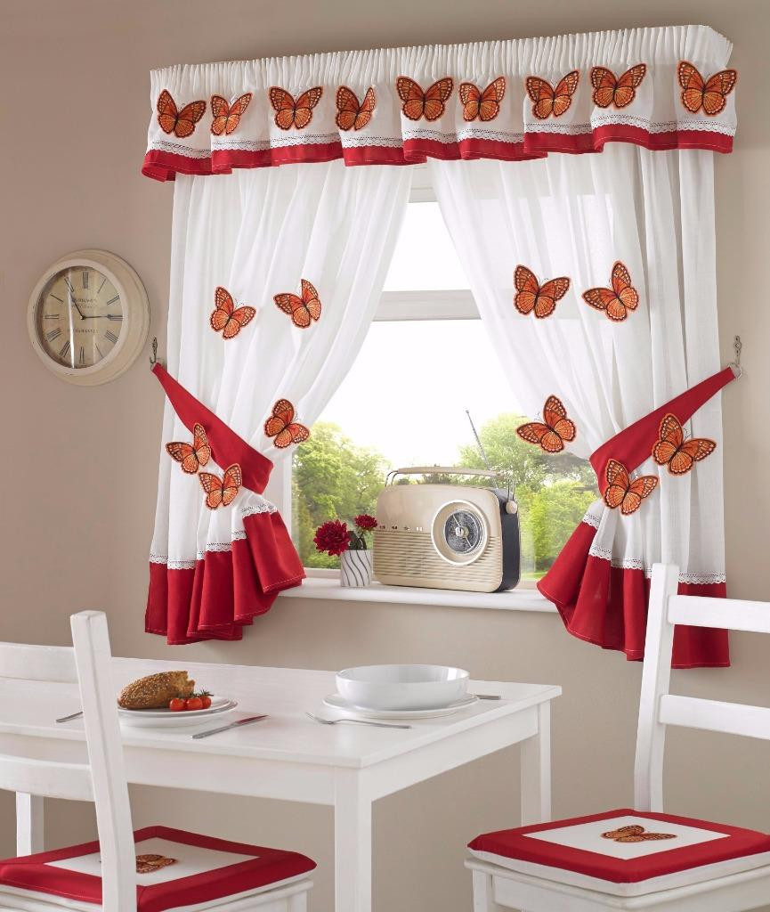 Red And White Kitchen Curtains
 e Pair 3D Red Butterfly Design Kitchen Curtains Inc
