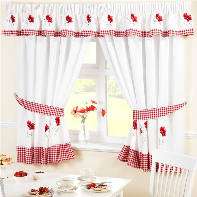 Red And White Kitchen Curtains
 Red Poppies Kitchen Curtains Pelmet Cafe Panels & Seat