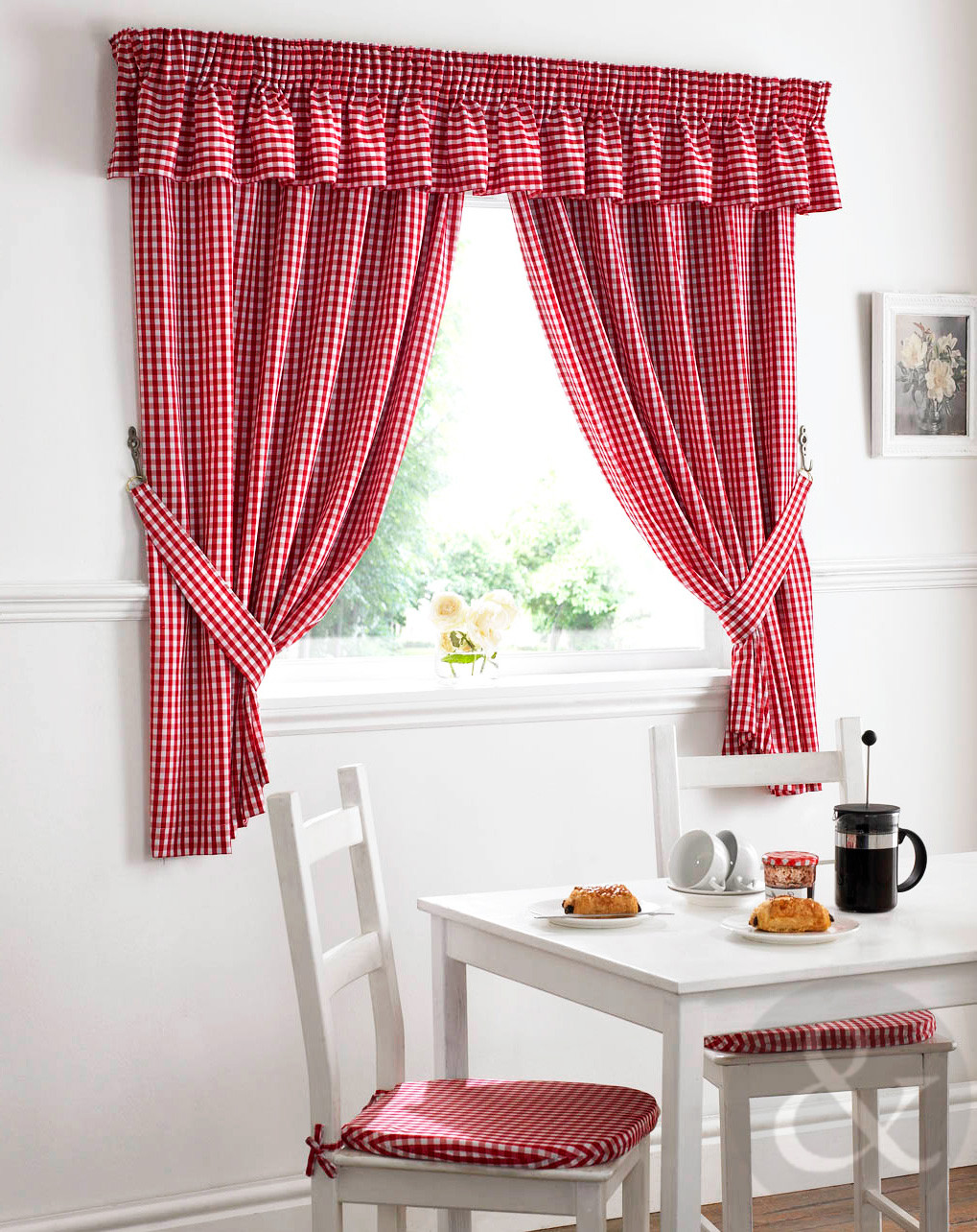 Red And White Kitchen Curtains
 Gingham Check Kitchen Curtains Ready Made Pencil Pleat Net