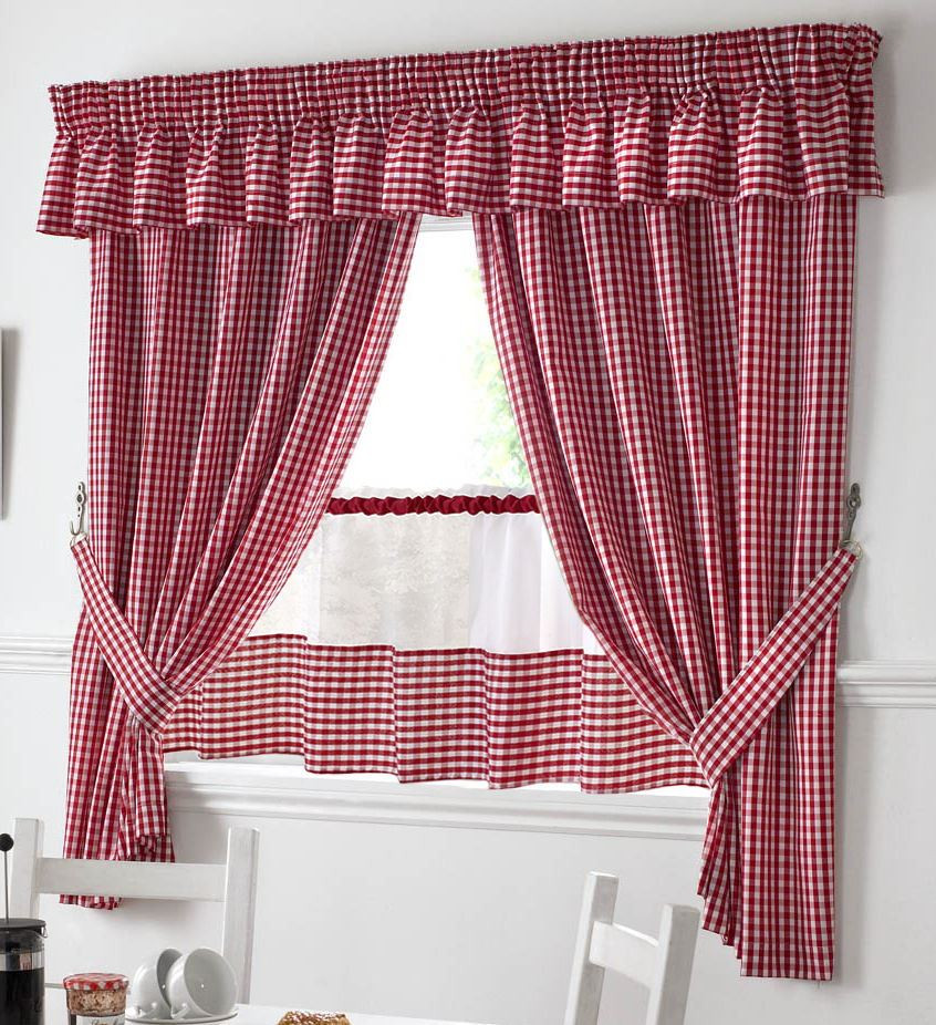 Red And White Kitchen Curtains
 RED AND WHITE GINGHAM KITCHEN CURTAINS PELMET & 18” CAFE