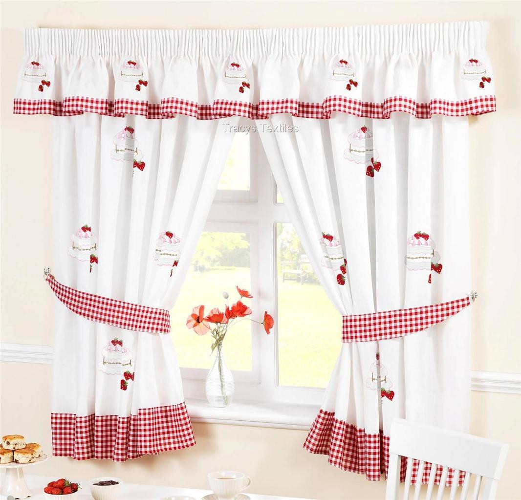 Red And White Kitchen Curtains
 STRAWBERRY SPONGE CAKE WHITE & RED KITCHEN CURTAINS