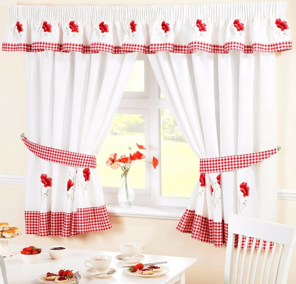 Red And White Kitchen Curtains
 RED POPPY FLOWER VOILE CAFE NET CURTAIN PANEL KITCHEN