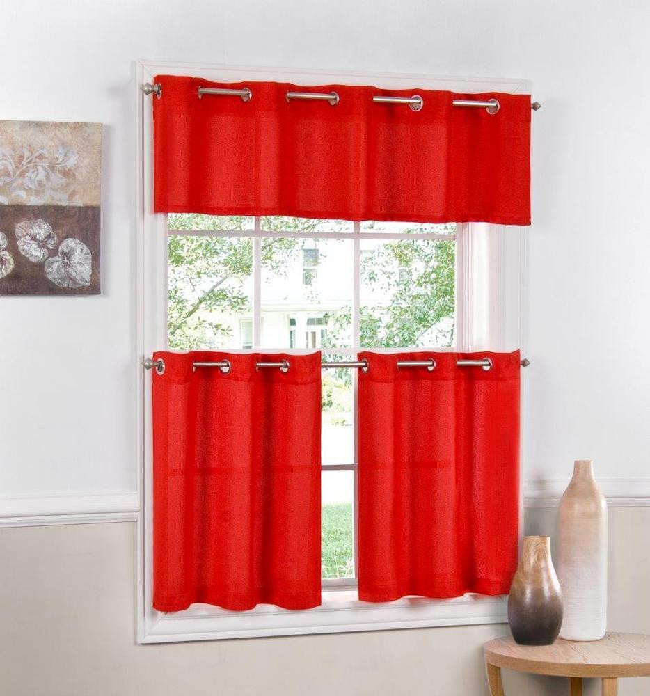 Red And White Kitchen Curtains
 Jackson Textured Solid Red Kitchen Curtain Choice Tiers or