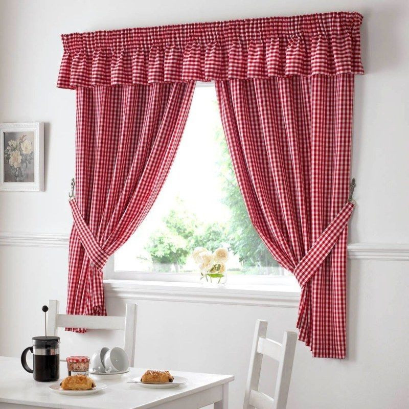 Red And White Kitchen Curtains
 GINGHAM CHECK RED WHITE KITCHEN CURTAINS DRAPES W46 X L48
