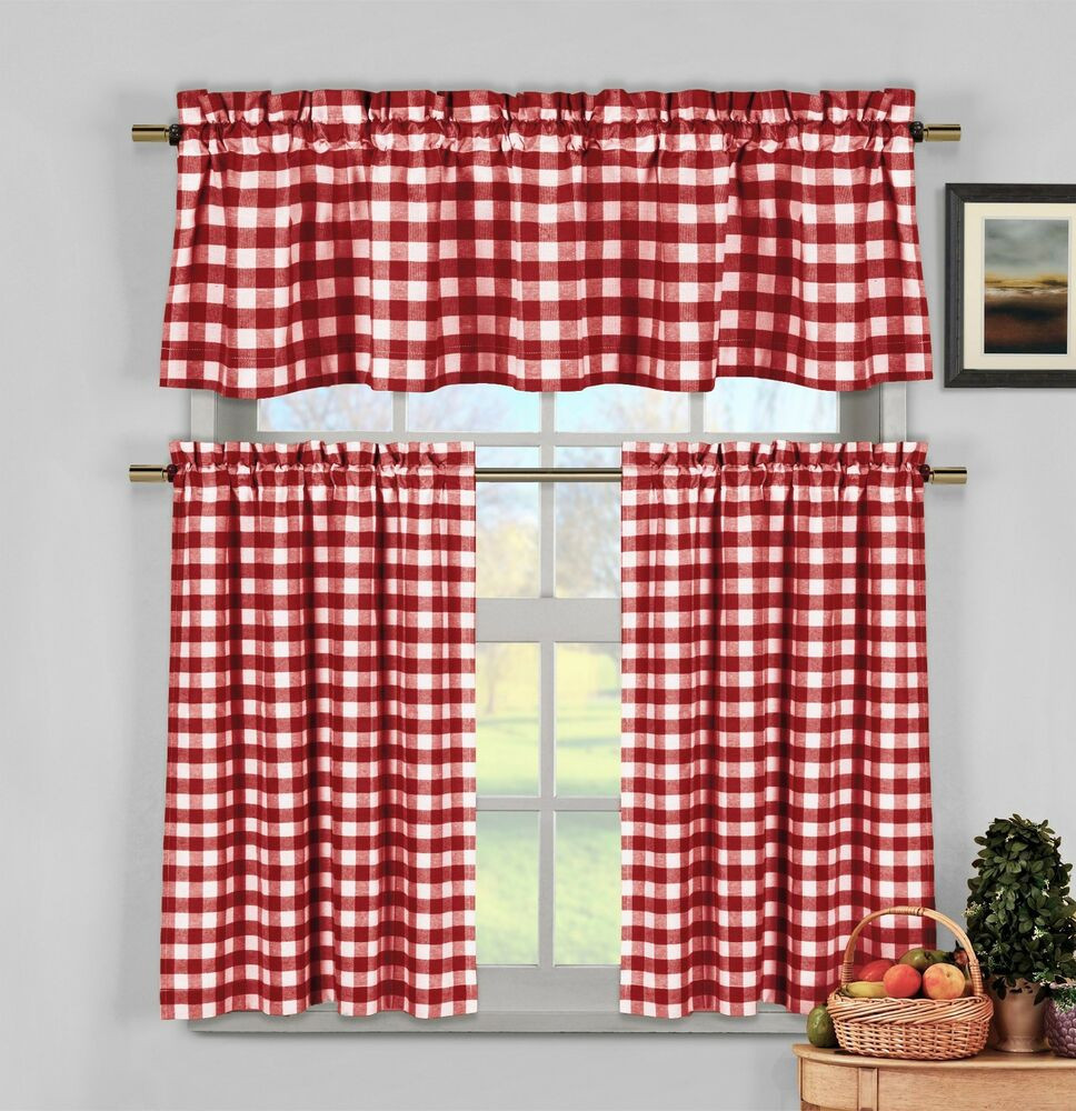 Red And White Kitchen Curtains
 Red White Gingham Checkered Plaid Kitchen Tier Curtain