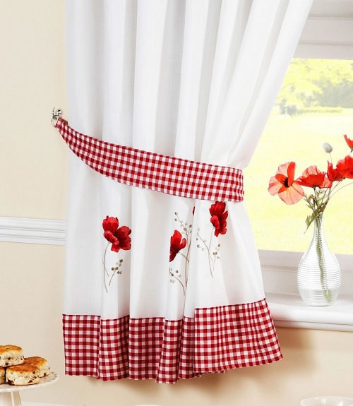Red And White Kitchen Curtains
 Poppy Kitchen Window Curtains