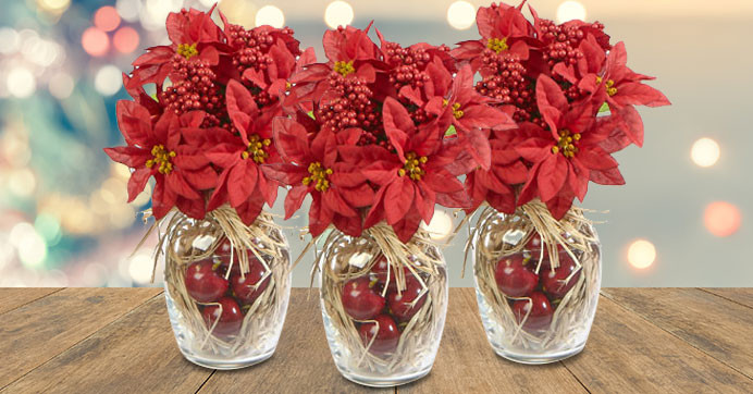Red Christmas Flower Names
 Festive Poinsettia and Apple Bouquet
