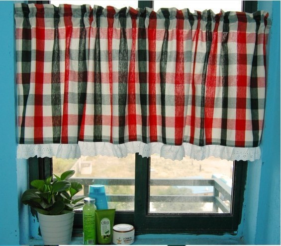 Red Kitchen Curtains
 Red Grid Kitchen Window Curtain Bathroom Curtain Modern