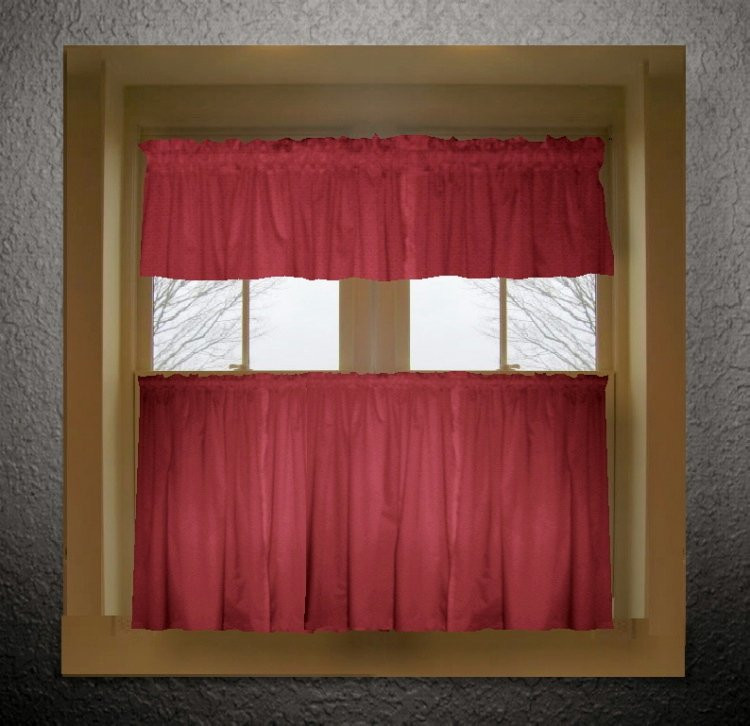 Red Kitchen Curtains
 Red color tier kitchen curtain two panel set