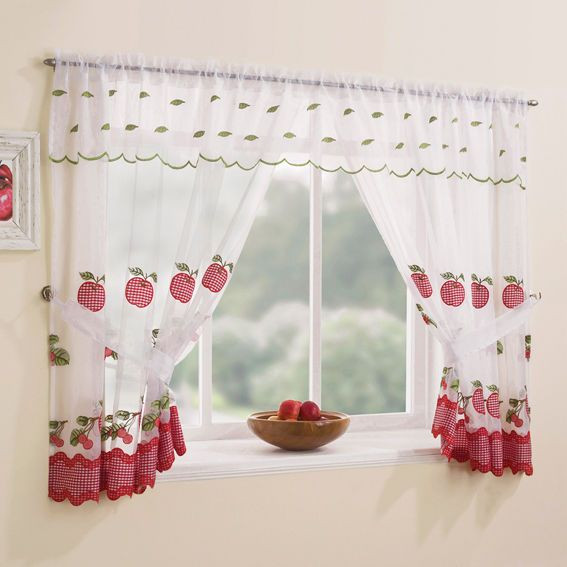 Red Kitchen Curtains
 winchester GORGEOUS RED fruits WHITE voile kitchen WINDOW