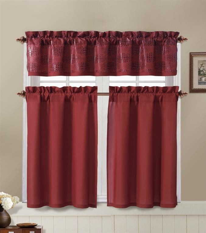 Red Kitchen Curtains
 Red and Brown Kitchen Window Curtain Set 2 Tier Panel 1