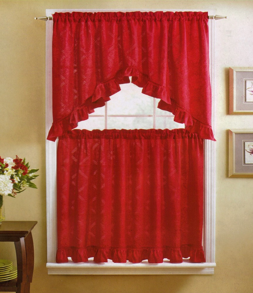 Red Kitchen Curtains
 POINSETTIA DIAMOND KITCHEN CURTAIN VALANCE & TIERS SET RED