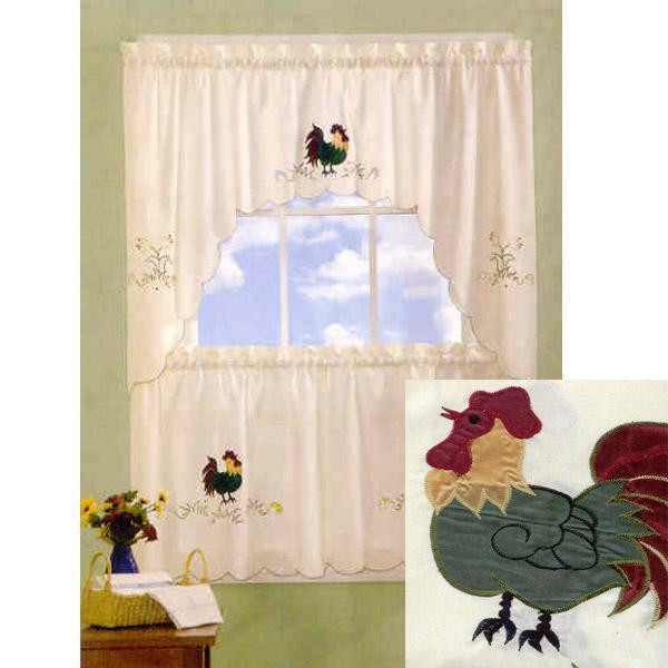 Rooster Kitchen Curtain
 Country Rooster Kitchen Curtains Tier & Swag Set