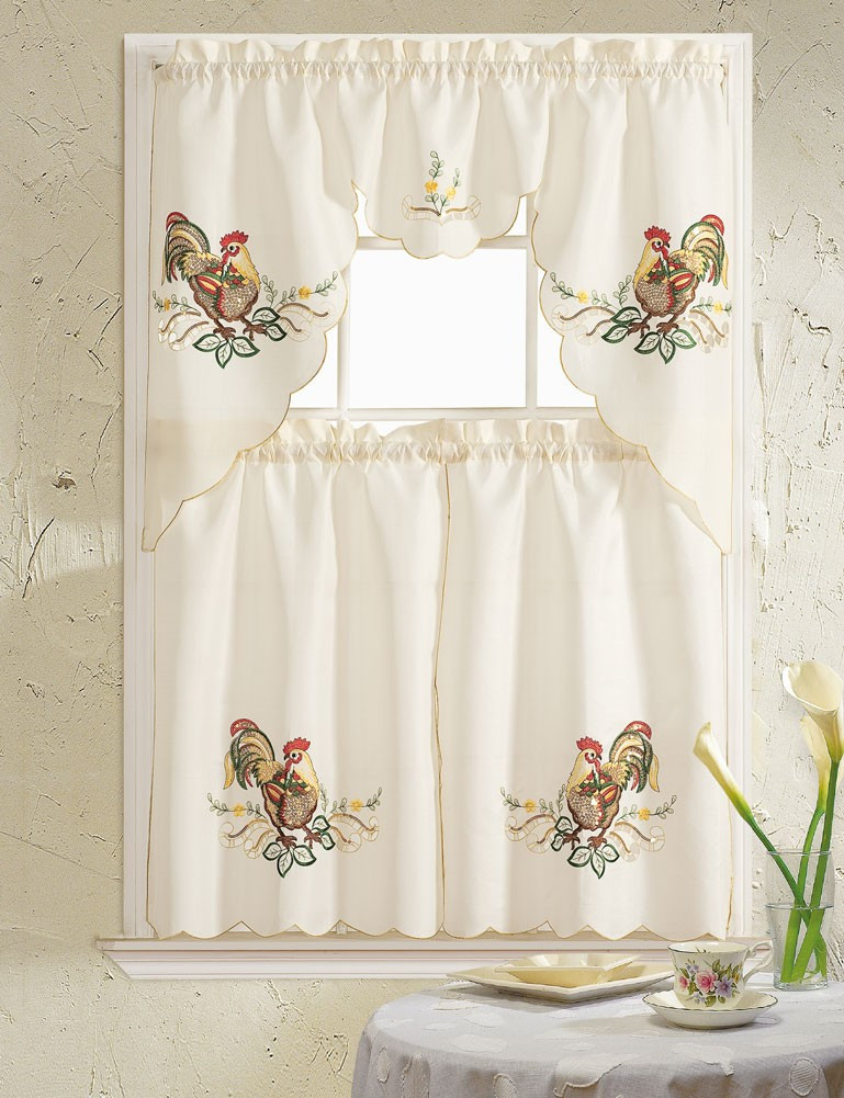 Rooster Kitchen Curtain
 Rooster Embroidered 3 Piece Kitchen Curtain Swag & Tiers