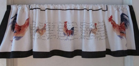 Rooster Kitchen Curtain
 French Country Rooster Valance Chickens Window by BettyandBabs