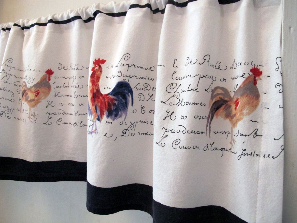 Rooster Kitchen Curtain
 French Country Valance Roosters Chickens Window Treatment