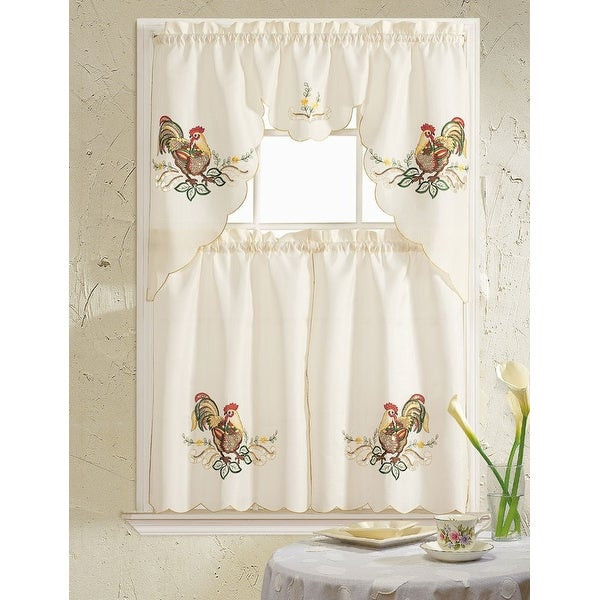Rooster Kitchen Curtain
 Shop Rooster Embroidered 3 Piece Kitchen Curtain Swag