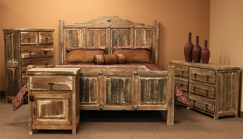 Rustic Bedroom Suite
 Authentic Solid Wood White Wash Rustic Bedroom Set