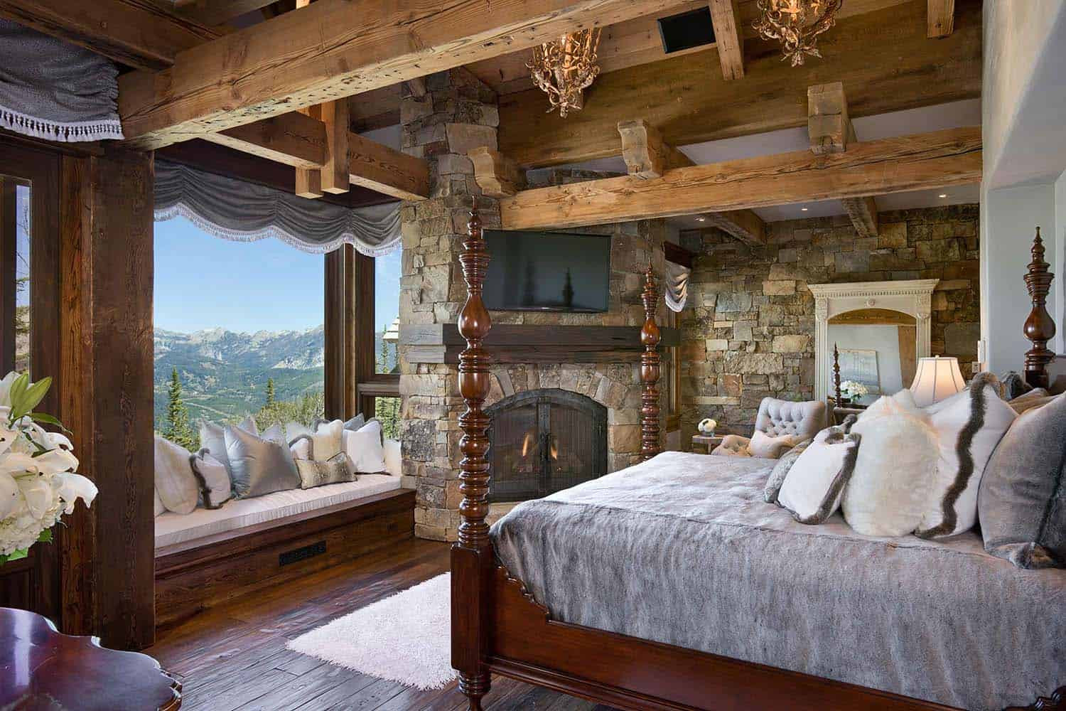Rustic Master Bedroom
 Rustic mountain retreat boasts lodge style appeal in Big