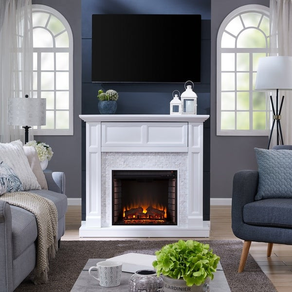 Silver Electric Fireplace
 Shop Silver Orchid Rehni Tiled Media Electric Fireplace