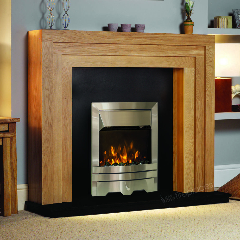 Silver Electric Fireplace
 ELECTRIC OAK WOOD SURROUND SILVER BLACK LED FIRE WALL