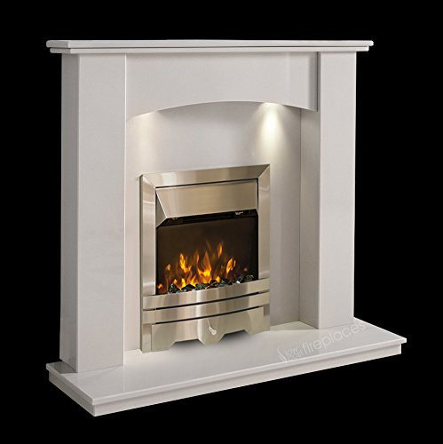 Silver Electric Fireplace
 White Marble Stone Surround Modern Electric Fireplace