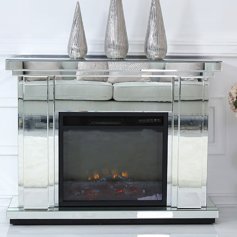 Silver Electric Fireplace
 Classic Mirror Silver Mirrored Electric Fireplace Fire
