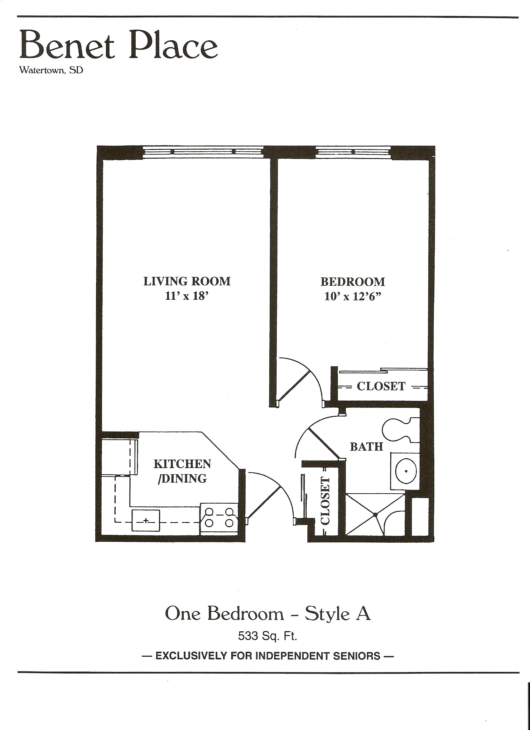 Small 1 Bedroom House Plans
 Floor Plans Benet Place Senior Apartments Independent