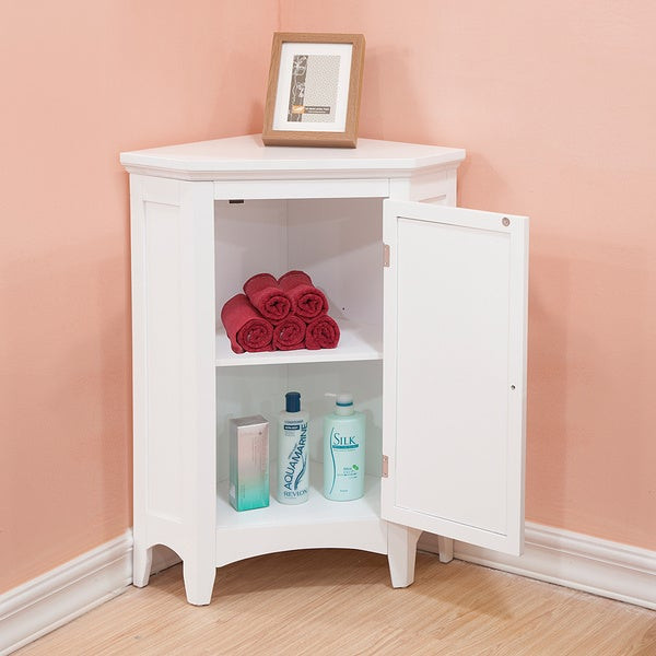 Small Bathroom Floor Shelf
 Bayfield White Shutter Door Corner Floor Cabinet by