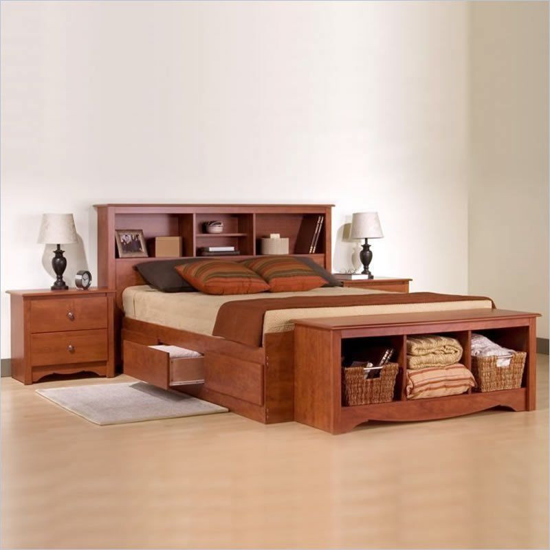 Storage Bedroom Set
 Prepac Monterey Cherry Queen Wood Platform Storage Bed 3