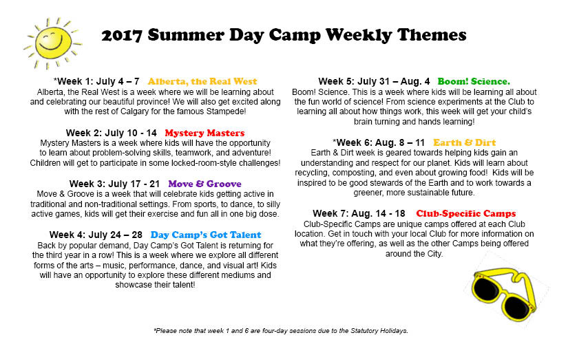 Summer Camp Theme Week Ideas
 Summer Day Camps Boys & Girls Clubs of Calgary