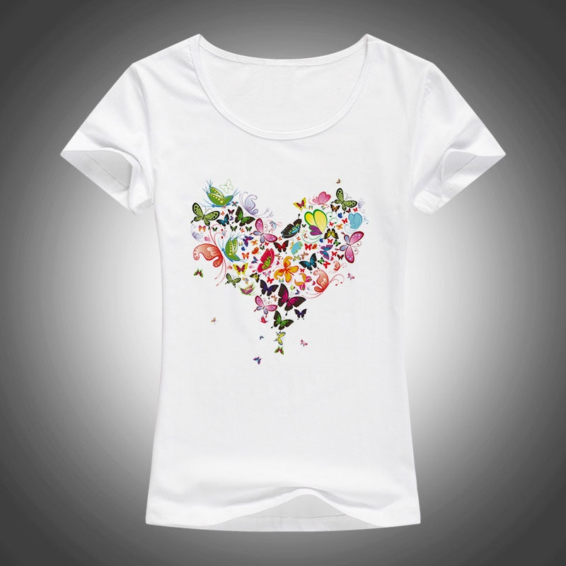 Summer T Shirt Design
 2017 summer Heart shape colorful butterfly t shirt women